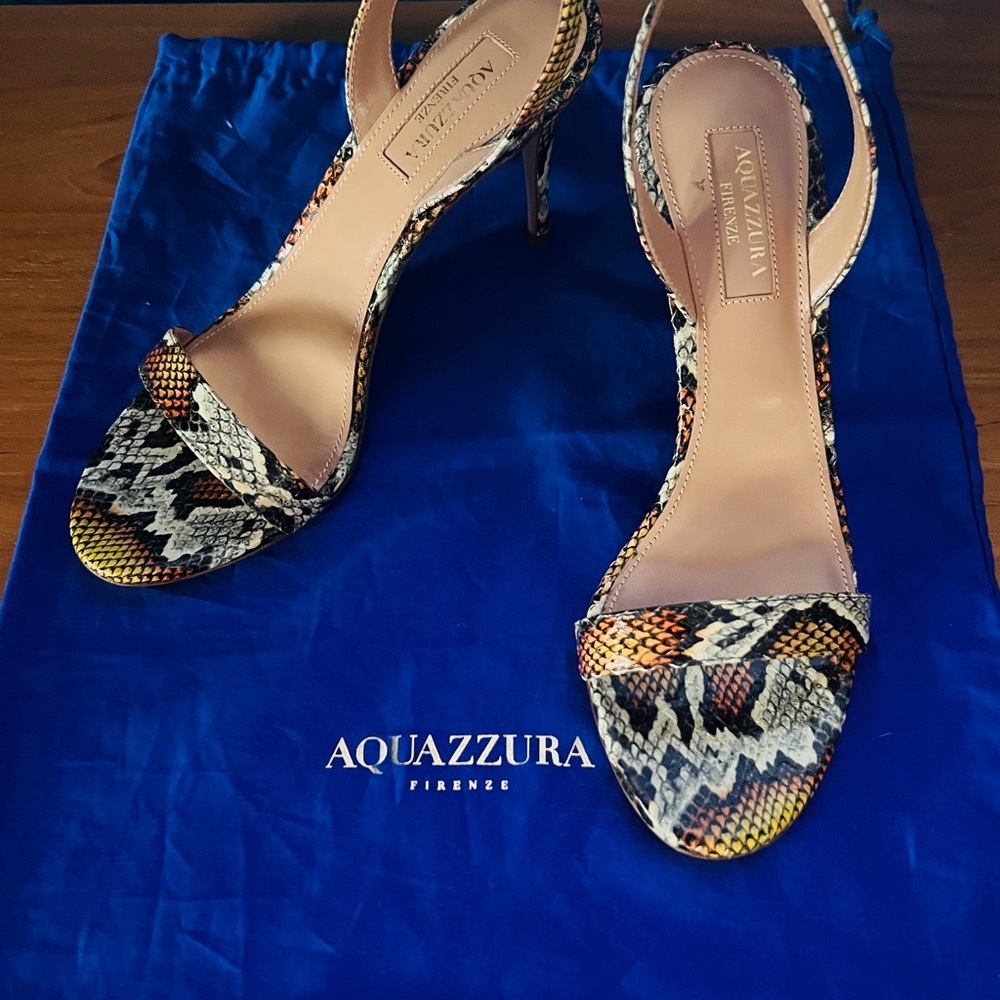 Aquazzura Python Print Slingback Sandals Stiletto… - image 14